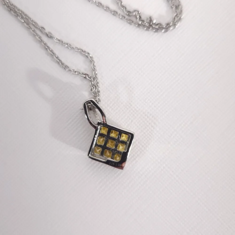 Set of Ring and Pendant Necklace Simulated Yellow Diamond with Chain SIZE 7